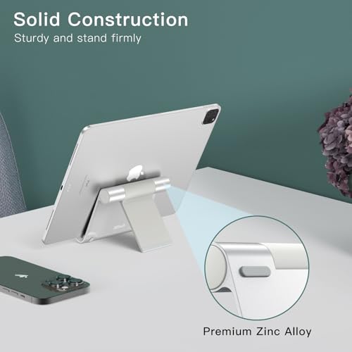 JETech Foldable Tablet Stand for 4-11" Tablets and Phones, Silver | Adjustable Portable Desktop Holder, Foldable Dock for iPad/iPad Pro/Air/Mini, Galaxy Tab A8/A7 Lite/A7/S8/S7, Kindle, etc - color: Silver