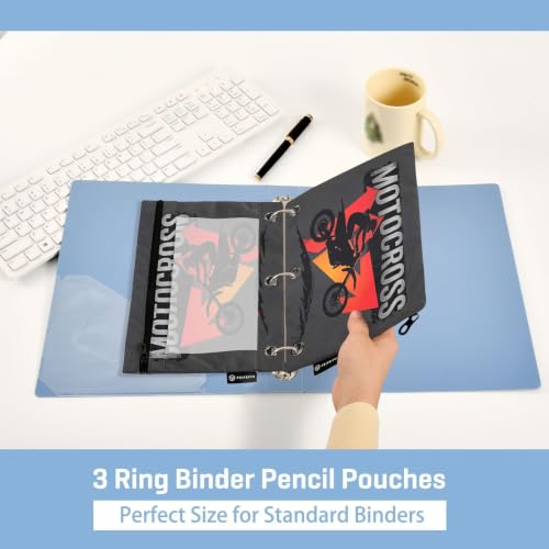 Gredecor 3 Ring Binder Pencil Pouch, Motocross Arrows Zippered Pen Case Pouches with Clear Window, 2 Pack Stylish Office & School Supplie - color: Motocross Arrows
