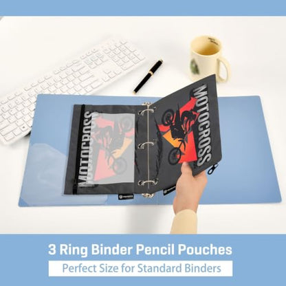 Gredecor 3 Ring Binder Pencil Pouch, Motocross Arrows Zippered Pen Case Pouches with Clear Window, 2 Pack Stylish Office & School Supplie - color: Motocross Arrows