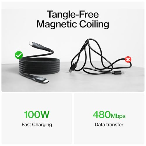 Statik MagStack Pro USB C to USB C Coiling Magnetic Charging Cable,100W | Nylon Braided Tangle-Free Design, Magnetic Coiling, Data Transfer, Compatible with iPhone & Android, 3FT Black, 3 Pack - color: Black, size: 3ft (3 Pack), style: USB-C to USB-C