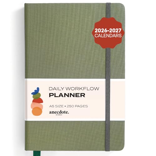 Anecdote Daily Planner w/ 2026-2027 Calendar | Start Anytime 26 Weeks Undated | 1 Page per Day | 8.5" x 5.2" | Hardcover To-Do List Organizer, Plan Your Success, Achieve Productivity Goals (Olive) - color: Olive Green, size: A5 (5.8'' x 8.3'')