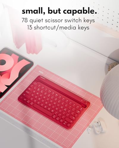 Macally Bluetooth Tablet Keyboard - Multi Device Wireless Keyboard for Phone, iPad mini/Pro, Android - Rechargeable with Built in Stand and Quiet Keys - color: Viva Magenta