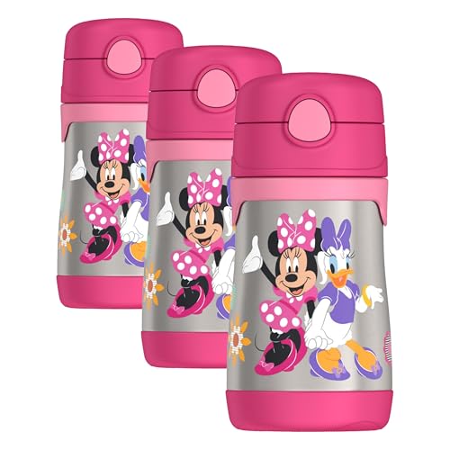THERMOS Vacuum Insulated Stainless Steel 10oz Straw Bottle, MINNIE MOUSE (Pack of 3) - color: Minnie Mouse, size: 10 Ounces (Pack of 3)