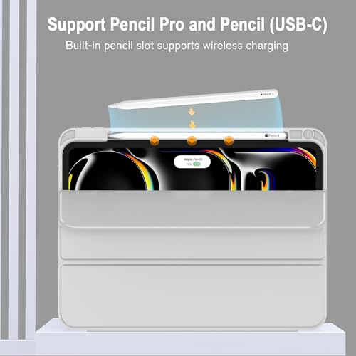 ZryXal iPad Pro 11 Inch Case (M5) 2025/ (M4) 2024 (Model: A2836/A2837/A3006), Trifold Stand Smart Cover with Pencil Holder and Soft TPU Back, Auto Wake/Sleep (New Light Gray) - color: New Light Gray