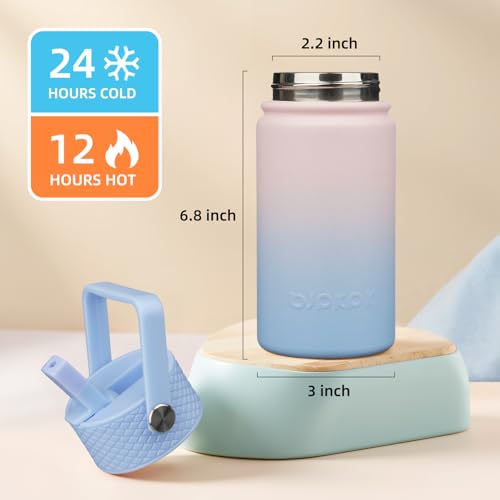 BJPKPK Insulated Water Bottle, 15oz Stainless Steel with Straw Lid | Leak Proof, BPA-Free, Vacuum Insulated, Keep Drink Cold & Hot, Metal Water Bottle for Travel, Gym, Office, Cupholder Friendly - color: Sunset Clouds, style: N-15oz-Color Lid