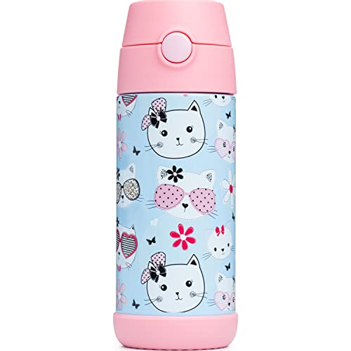 Snug Insulated Kids Water Bottle with Straw & Spout – Double-Wall Stainless Steel, Leakproof, Easy-Flip Lid – For School, Travel, Toddlers & Big Kids - Kitty, 12oz - color: Kitty, size: 11.8 Ounces