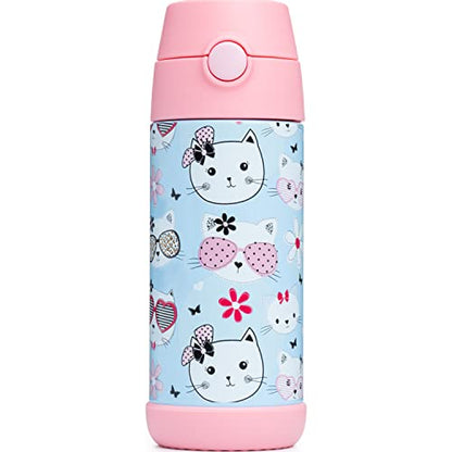 Snug Insulated Kids Water Bottle with Straw & Spout – Double-Wall Stainless Steel, Leakproof, Easy-Flip Lid – For School, Travel, Toddlers & Big Kids - Kitty, 12oz - color: Kitty, size: 11.8 Ounces
