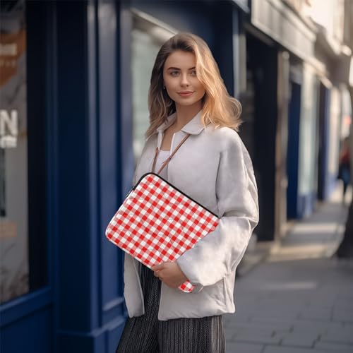 Laptop Sleeve Gingham Plaid Red White Computer Carrying Case Notebook Briefcase Tablet Puffy Cover Durable Waterproof PC Bag for 13.3-14" Pro Air Max - color: Multi-005