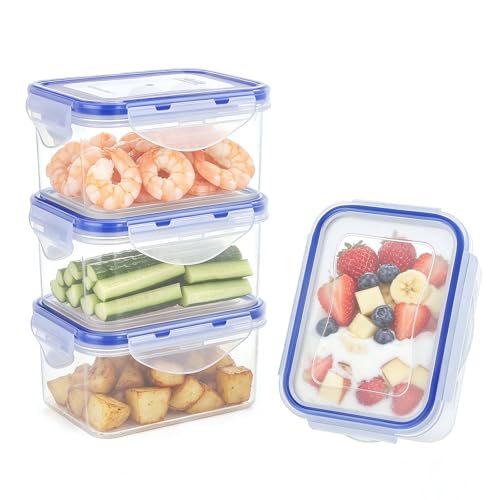 KIGI Small Food Storage Containers, Rectangle, 4-Sided Locking Airtight Lids, BPA-Free Plastic, Leak-Proof for Lunch, Meal Prep, Snack & Portion Control, 17 oz / 2.1 Cup, 8 Piece Set - size: 2.1 cup (8-Piece)