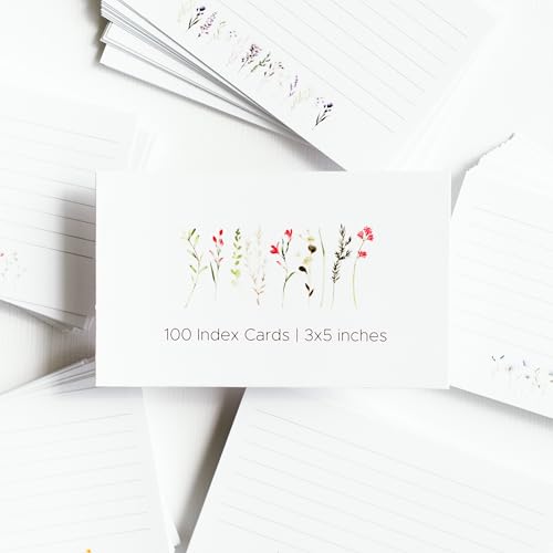 Wild Flower Index Cards by Pure Print and Design | Floral Flash Cards Perfect For Study Sessions & Learning | 100 Cards of Premium Quality with 5 Different Designs | Wild Flower | 3x5 inches - color: Wild Flower