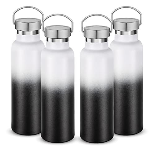 Neihepal 20 oz Insulated Water Bottles Bulk 4 Pack,Stainless Steel Double Wall Sport Bottle with Lid of Handle,Metal Reusable Thermoses Flask for School,Cyclists,Hikers,Gift (White-Black,Set of 4) - color: White Black