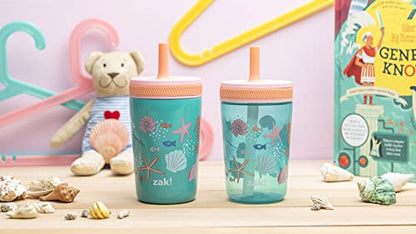 Zak Designs Shells Kelso Tumbler Set, Leak-Proof Screw-On Lid with Straw, Bundle for Kids Includes Plastic and Stainless Steel Cups with Bonus Sipper (3pc Set, Non-BPA) - color: Shells, size: 3 Piece Set (Pack of 1)