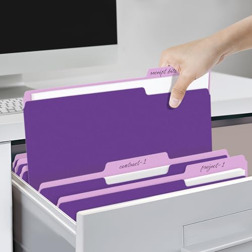 SUNEE File Folders, 18 Pack Manilla Folders 8.5 x 11, 1/3 Cut Tab for Easy Labeling and Organization, Durable Standard Paper for Home, Office, School Filing, Purple - color: Purple