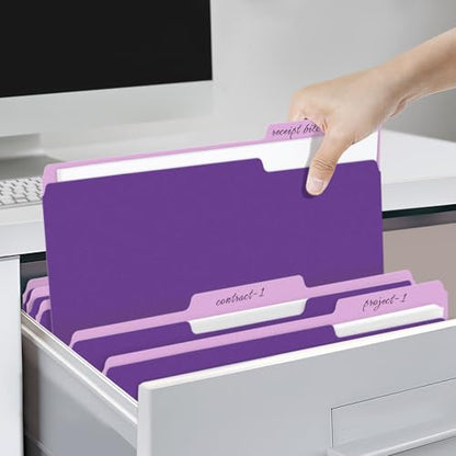 SUNEE File Folders, 18 Pack Manilla Folders 8.5 x 11, 1/3 Cut Tab for Easy Labeling and Organization, Durable Standard Paper for Home, Office, School Filing, Purple - color: Purple