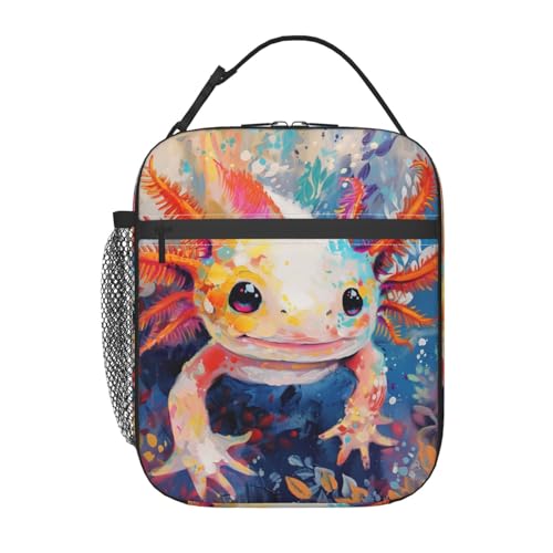 Axolotl Insulated Lunch Box for Women Men Axolotl Lunch Bag for Work,Picnic,Travel,Hiking,Beach or Fishing Polyester - color: Axolotl01