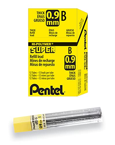 Pentel Super Hi-Polymer Lead Refill, (0.9mm) Thick, B, 180 Pieces of Lead (50-9-B) - style: B Lead