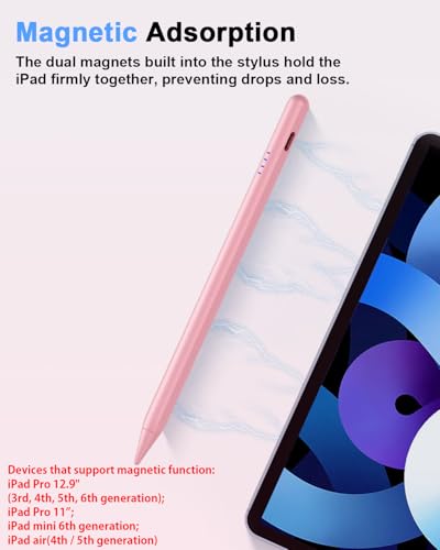 Stylus Pen for iPad (2018-2026), Fast Charge for iPad Pencil with Palm Rejection, Active Pen Compatible with Apple iPad A16 11/10/9/8/7/6, iPad Pro M5/M4/11/12.9", Mini 5/6, Air 3/4/5/M2/M3 (Pink) - color: A19D-Pink