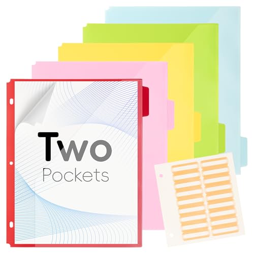 Ospelelf File Dividers with Pockets and Tabs for 3 Ring Binder, 8.5" x 11" Plastic Binder Dividers, 5 Waterproof Folders with Pockets, Multicolor - color: Multicolor