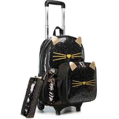 Cat School Bags Kids Rolling Backpack for Girls Luggage Kids Suitcase With Wheels Trolley Wheeled Backpacks Travel Bags 3PCS Lunch Box Pencil Case Backpacks for Girl‘s Black - color: Black-220223-l