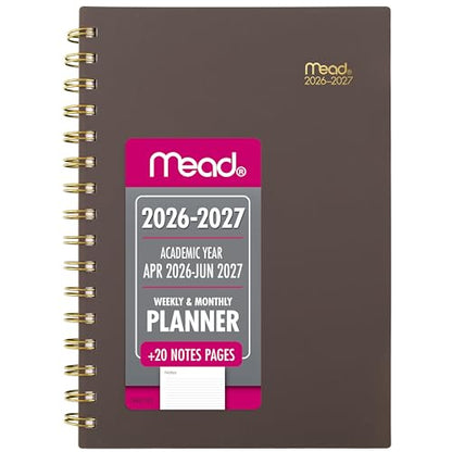Mead Planner 2026-2027 Weekly & Monthly Academic 15-Month April-June, 5.5" x 8.5", Ground Coffee (CAW42004) - color: Ground Coffee, size: 5.5"W x 8.5"H, style: 2026-2027