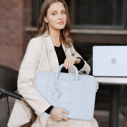 MOSISO Laptop Case 13.3 inch,13-13.3 inch Puffy Laptop Sleeve Compatible with MacBook Neo 13/Air 13 13.6/Pro/Pro 14,HP Dell ASUS Lenovo,Rectangle Quilted Bag with Handle&Flower Pendant, Baby Blue - color: Baby Blue, size: 13.3 inch