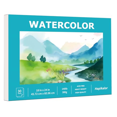 Hapikalor 18"x24" Large Watercolor Paper Pad, 1-Pack 30 Sheets 140lb/300gsm Artist Painting Large Drawing Pad, Art Supplies for Adults Kids, Watercolors, Watercolor Paint Set, Sketchbook, Teal - color: Teal, size: 18"x24" Pad