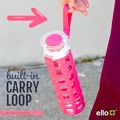 Ello Syndicate 20 oz Reusable Glass Water Bottle – All-Glass Chug Spout for Pure Drinking Experience, Leak Proof One-Touch Flip Lid, Silicone Sleeve, BPA-Free, Dishwasher Safe - color: Alligator
