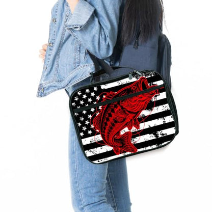 American Flag Fish Lunch Bag Insulated Reusable Lunch Box Kids Girls Boys Cooler Thermal Tote Bag For Men Women School Work Picnic - color: Flag Fish