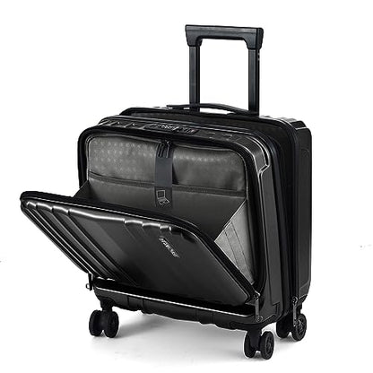 TydeCkare 16" Carry on Luggage with 2 Laptop Compartments, Lightweight Hardshell ABS+PC Suitcase with Dual Control TSA Lock, with YKK Zipper, 4 Spinner Silent Wheels, for Business Travel, Black - color: Black