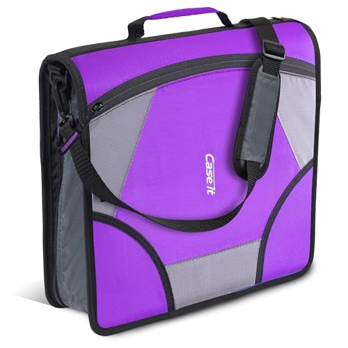 Case-it The King Sized Zip Tab Zipper Binder - 4 Inch D-Rings - 5 Subject File Folder - Multiple Pockets - 800 Sheet Capacity - Comes with Shoulder Strap - Deep Purple D-186 - color: C Deep Purple, size: 1 Pack
