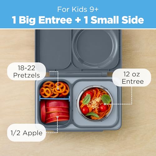 Omie OmieBox UP bento Box for Kids | Insulated Lunch Box | Leak Proof Vacuum Insulated Thermal Food jar | Cooler ice Pack | 2 Compartments (Graphite) - color: Graphite