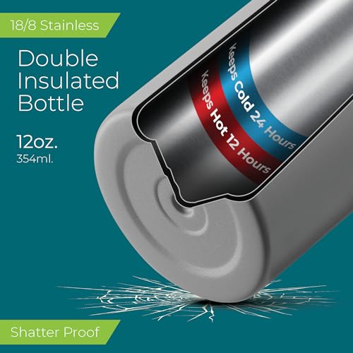 SIPX™ 12 oz Insulated Water Bottle with Straw Lid – Leakproof Stainless Steel, BPA-Free, Easy to Carry – Perfect for School, Camp, Sports & Travel –Gray - color: Gray