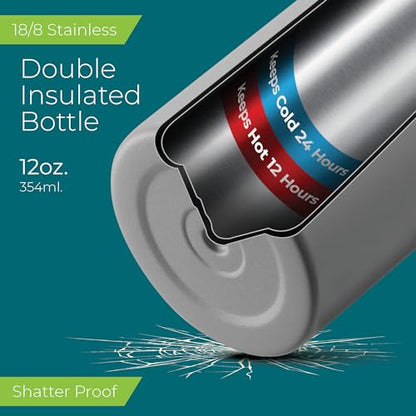 SIPX™ 12 oz Insulated Water Bottle with Straw Lid – Leakproof Stainless Steel, BPA-Free, Easy to Carry – Perfect for School, Camp, Sports & Travel –Gray - color: Gray
