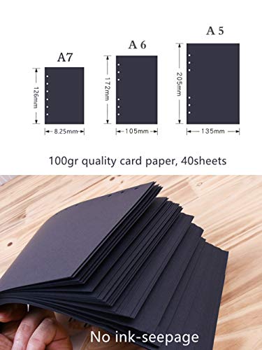A5 Planner Refill Black Blank Planner Inserts, 6 Ring Binder Refill, Black Paper for Refillable Binder Compatiable with Filofax, All Plain, 40 Sheets 90 Pages A5 5.59'' x 8.27'' - color: Black Blank, size: A5