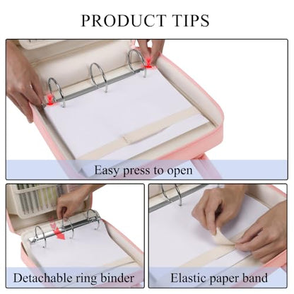Upgraded Zipper Binder | 3-Inch & 2-Inch O-Rings, 600 Sheet Capacity Trapper Keeper with 13 Inch Laptop Sleeve & Water Bottle Holder, Binder Bag with Multi-Pockets & Shoulder Strap (Pink) - color: Pink