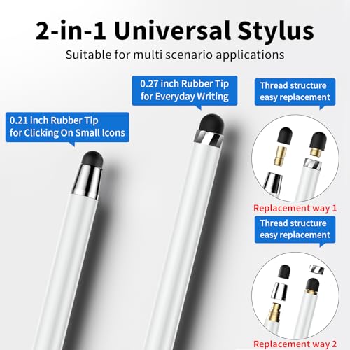 Stylus(5 PCS),Stylus Pen for Touchscreen,High Sensitivity Rubber Tip,White | Universal Stylus,2-in-1 Tip,Touch Screens of iPhone/iPad/Android Tablets and Any capacitive touchscreen - color: 5PCS White