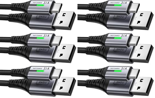INIU USB C Cable, [6 Pack 1.6/6.6/6.6ft ] 3.1A QC3.0 Type C Charger Fast Charging, Durable Nylon USBC Charger Cables for Samsung Galaxy S22 S21 S20 S10 Plus Note 10 Google Pixel OnePlus iPhone 15 etc - size: 6.6 ft+1.6 ft (Pack of 2)