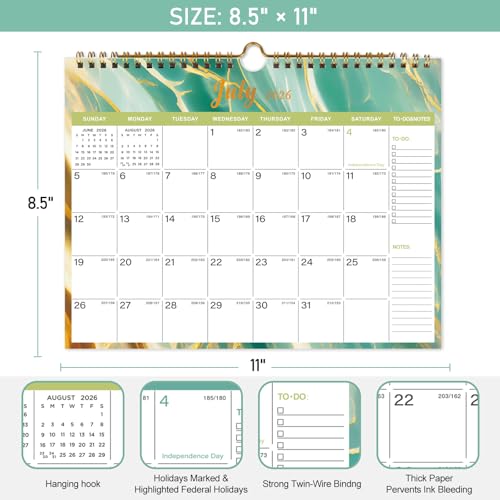 Lbylyhxc 2026 Calendar - Includes January 2026 to June 2027-18 Monthly Wall Calendar 2026, 11 x 8.5 Inches.Thick Paper with Julian Dates and Block for New Year and Christmas Presents (wall calendar 2026-2027 veins) - color: wall calendar 2026-2027 veins