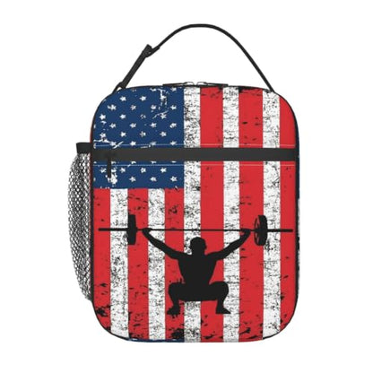 Weightlifting American Flag Lunch Bag 10In | Insulated Lunch Box Reusable Tote Bag For Picnic Office For Women Men - color: Style 2