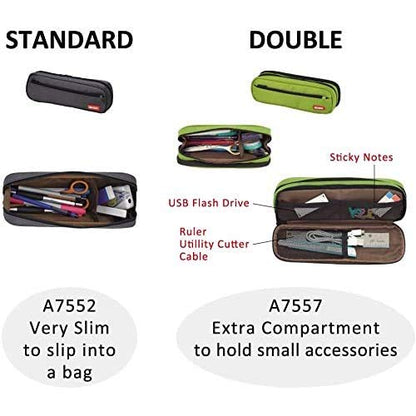 LIHIT LAB Large Capacity Zipper Long Pencil Case For School Office College, Big Capacity Pencil Bag Holder Adults Teen Boys Girls, Travel Cosmetics Storage, Blue (A7552-108) - color: Blue