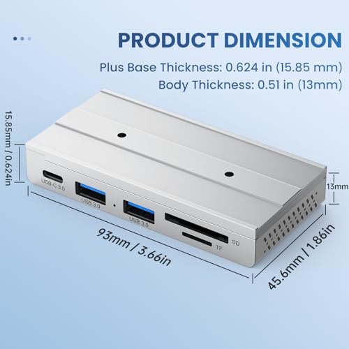 EJAY 5-in-1 Magnetic USB 3.0 Hub with SD/TF Card Reader, 5Gbps USB Data Hub for Desk, Magnetic Hub for PC Case, Powered USB 3.0 Hub Desk Mount for MacBook, PC, 3-Way Mounting, Silver - color: Silver