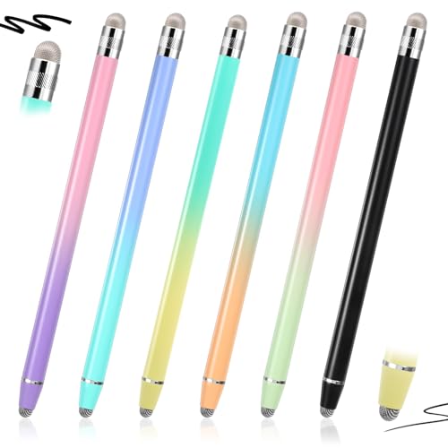 6 Pcs Stylus Pens for Touch Screens, Tablet Pens with Precision Double Fiber Tips Sensitive 2 in 1 Stylus Pen for Pad Tablets Smartphones Touch Screen