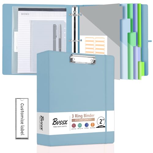3 Ring Binder with Clipboard,2 Inch Binders with Notepad&5 Dividers with Pockets, Labels,PU Clipboards for School Office(Blue,Letter Size) - color: Blue, size: Letter Size -2 Inch