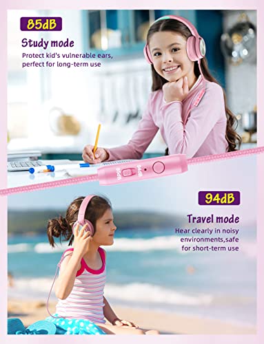 Voopwink Kids Headphones with Microphone, Wired Over Ear Headsets with Limited Volume 85dB/ 94dB for Boys Girls Teens Children Online School/Travel/iPad/Tablet/Cellphone Pink - color: Pink, size: Plug 3.5mm