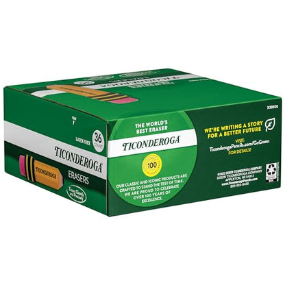 TICONDEROGA Erasers, Pencil Shaped, Yellow, 36-Pack (38936) - size: 36 Count, style: Yellow, 36 Count