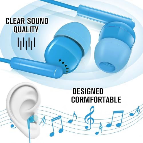 Kanayu 100 Packs Earbuds Bulk Basic Student Earphone Individually Bagged 3.5 mm Headphones for Schools Classrooms Library Teens Gift(Sky Blue) - color: Sky Blue