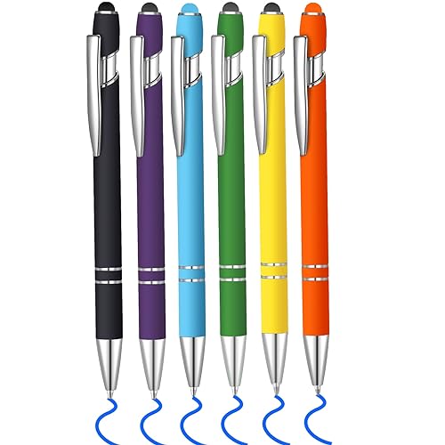 6 Pcs Blue Ink Ballpoint Pen with Stylus Tip 2 in 1 Ballpoint Pen Metal Pens Stylus Pen for Touch Screens School Office Coworkers (Multicolor) - color: Multicolor