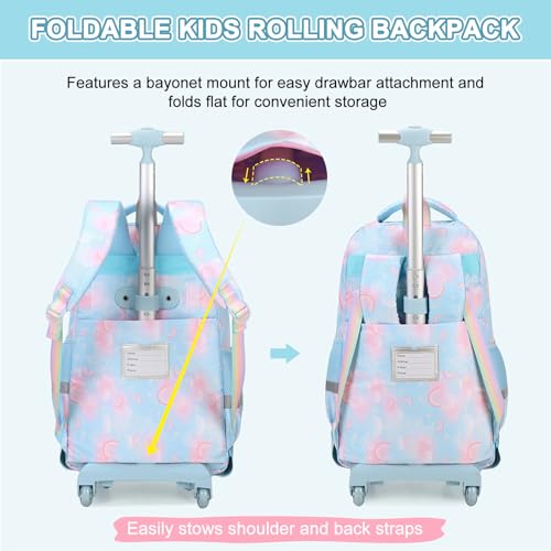 Scothen Rolling Backpack for Girls, 3PCS Roller School Backpacks for Girls with Lunch Bag and Pencil Pouch, Kids Bookbag Schoolbag with Wheels for Teen Girl Kindergarten Elementary Middle School - color: Blue