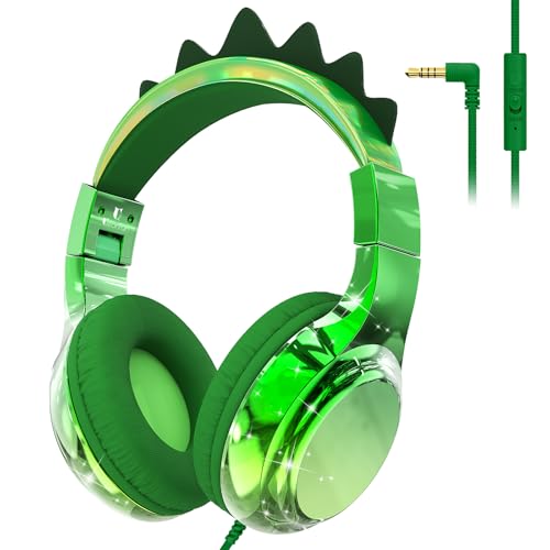 QearFun Unicorn Kids Headphones with Cord, Wired Headset for Kids Girls Boys with Mic, 85/94dB Volume Limit, Foldable Over-Ear 3.5mm On-Ear Design, Sharing Port for School, Chromebook, Tablet, Travel - color: Green