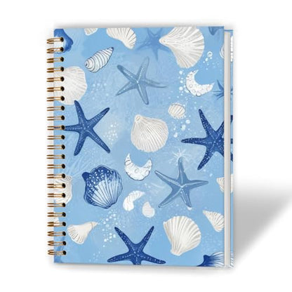 XUNLURY Blue and White Seashell Beach Notebook, Coastal Ocean Journal, Beachy Starfish Journal, Gifts for Beach Lovers, Marine Biology Hardcover Spiral Notebook, 5.5x8.3 Inch - color: Color_7